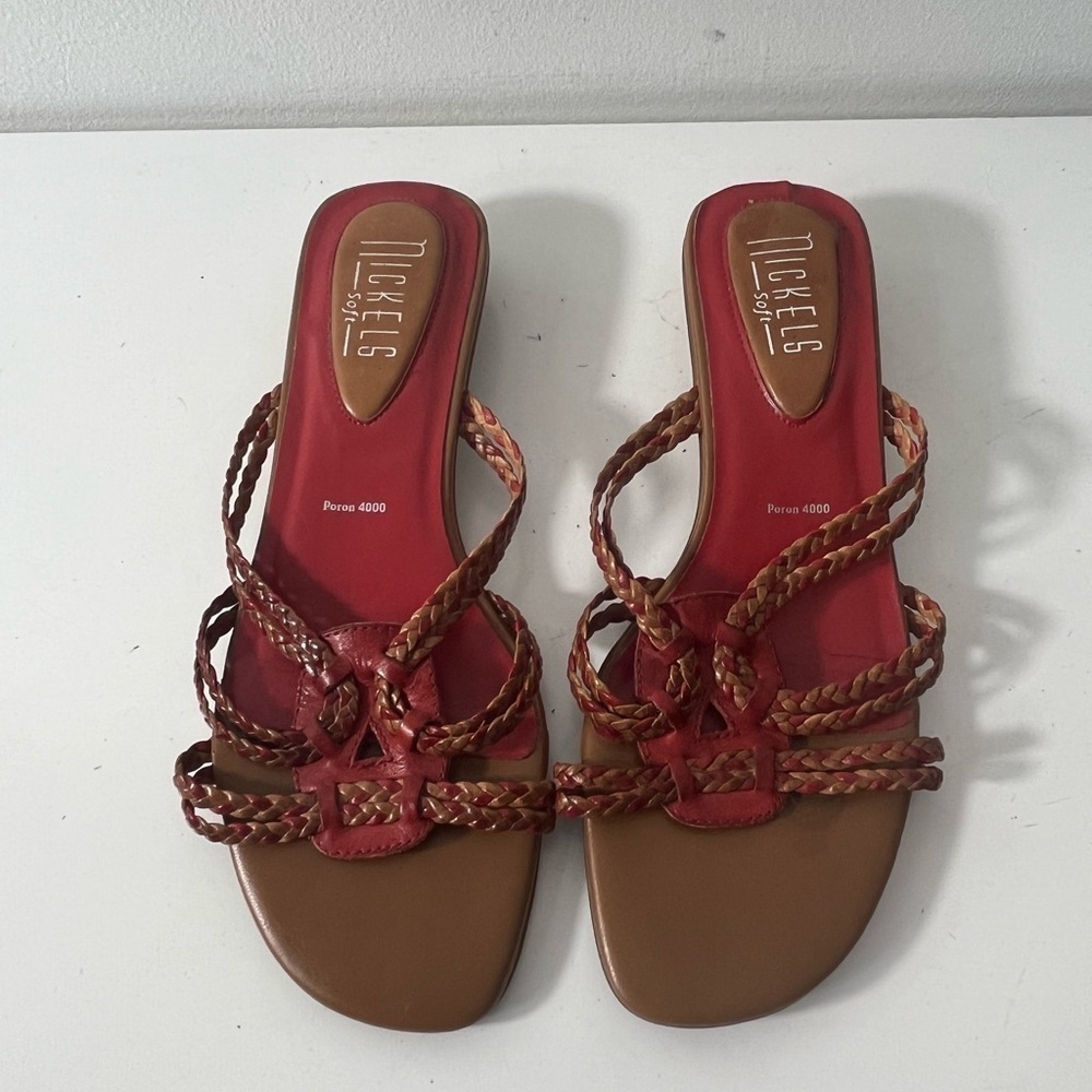 Nickels Soft Braided Strappy Sandals Womens Size 6 Red Flat Made in Brazil
